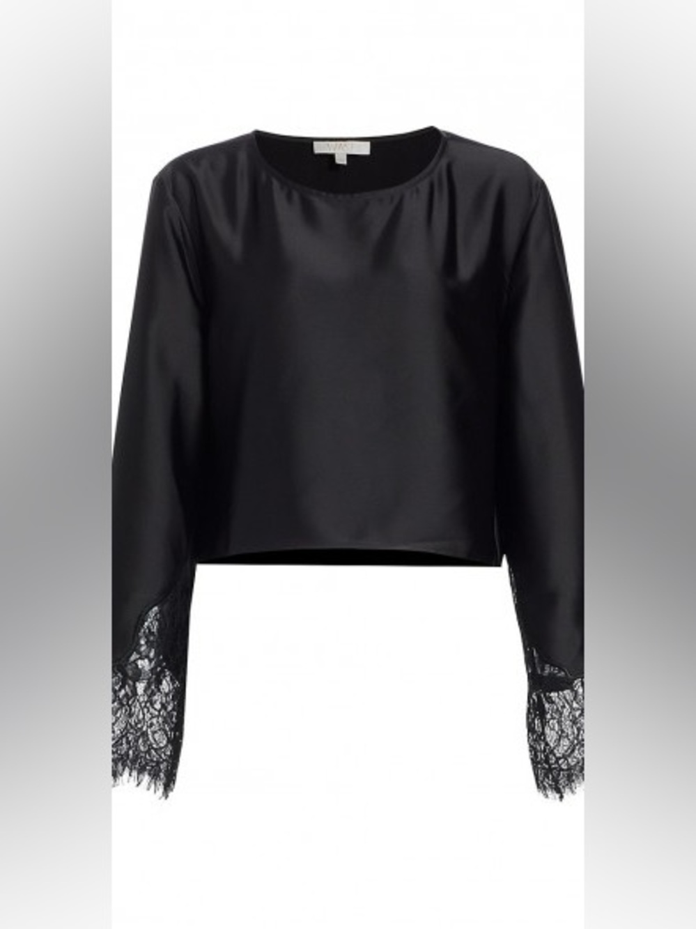 NWT - WAYF Black Satin Lace-Trim Long Sleeve Crop Top Size Medium